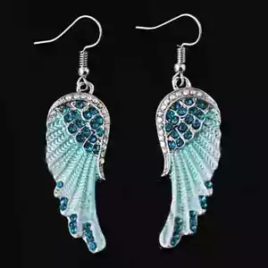 Women’s Angel Wings Inlaid Rhinestone w Hook Closure Dangled Earrings NwT - Picture 1 of 8