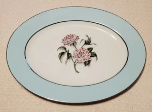 Nancy Prentiss Rosa Mundi SERVING TRAY Aqua Border Floral Center USA - Picture 1 of 7