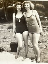 L7 Photograph Two Beautiful Women  One Piece Bathing Suits Beach Sexy Cute 1950s