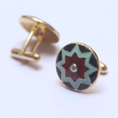 Gemelos enchapados en oro con forma redonda de circón cúbico esmaltado azul rojo de plata de ley 925 Foto 1 de 4