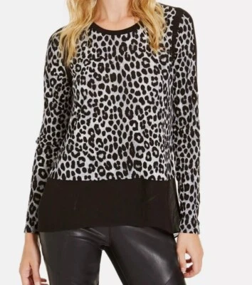 Michael Kors Plus Size 2X Leopard Print Tunic Top Black Chiffon Hem Blouse - Image 1 of 4