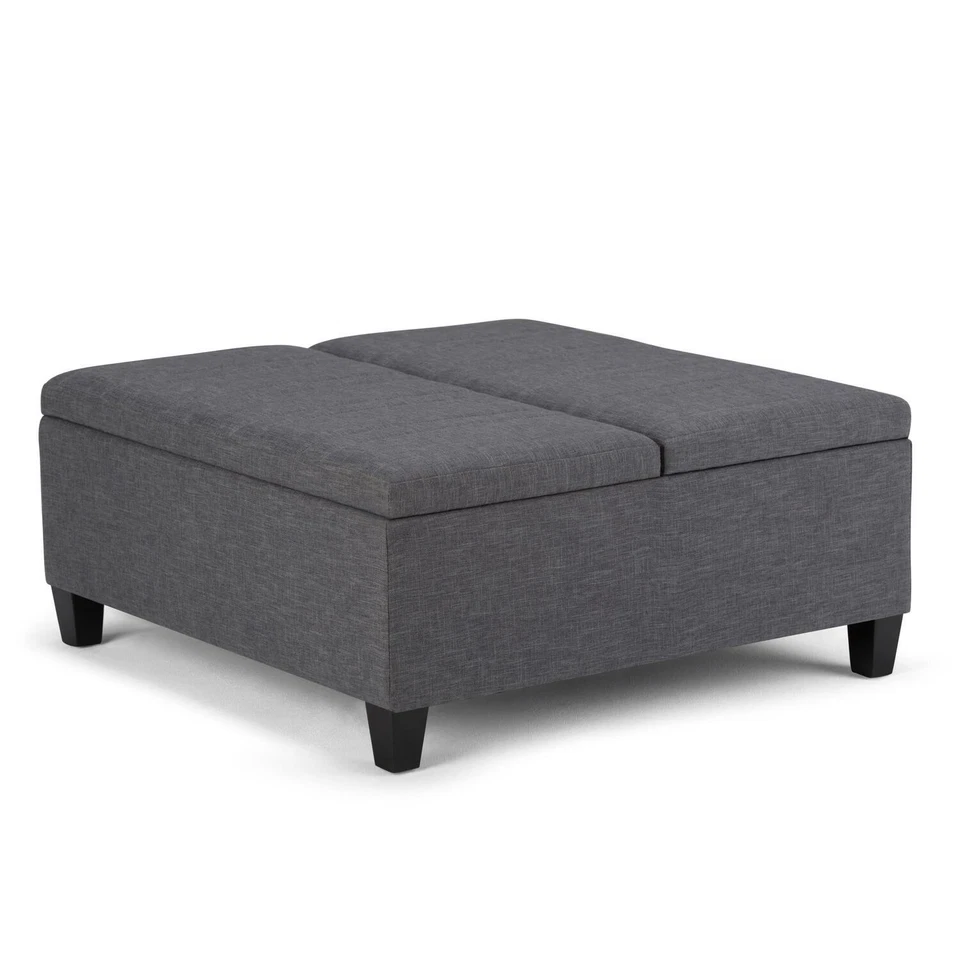 Simpli Home Ellis Storage Coffee Table Ottoman in Slate Gray