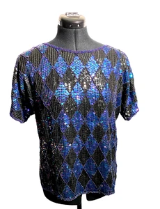 John Charles Top Women Medium Sequins Rayon Evening Wear Cropped Size 12 - Picture 1 of 7