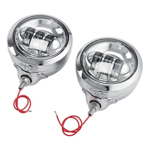 2PCS Chrome 4.5 " LED Front Fog Lamp Headlamp With Housing Bucket For Harley - Picture 1 of 11