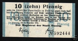 DANZIG 10 PFENNIG P-5 1916 NON EXISTING COUNTRY UNC BANK NOTE GERMANY POLAND - Picture 1 of 3