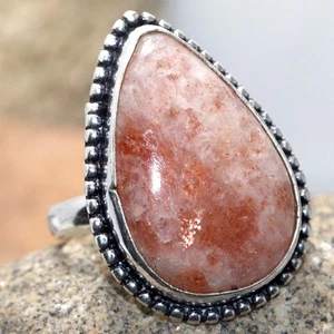 925 Silver Plated Sunstone Ethnic Ring Handmade Jewelry Size US 8 JW - Picture 1 of 3