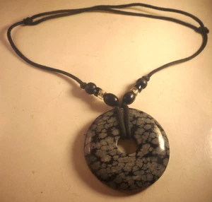 snowflake obsidian donut pendnt cord necklace 18" Adjustable - Picture 1 of 5