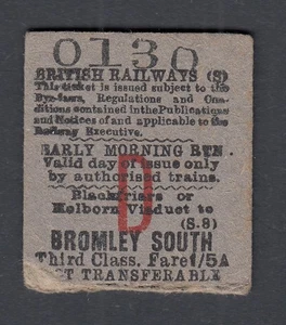Ticket BR Blackfriars Holborn Viaduct Bromley South Early Morning Return 1950s - Picture 1 of 2