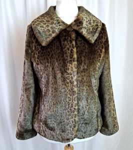M&S Per Una Faux Fur Coat Jacket Leopard Animal Print Women's Medium C4875 - Picture 1 of 8