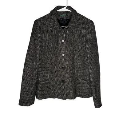 Chaqueta Lauren Ralph Lauren Mujer Mezcla Lana Negro/Blanco Tweed Botón-Frente Talla Foto 1 de 4