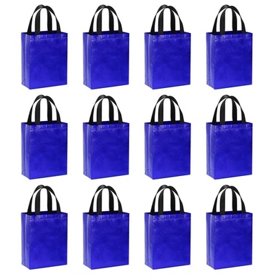 Bolsas de regalo azul oscuro recubrimiento láser 12 piezas bolsas de regalos reutilizables 8" x 4" x 10" Foto 1 de 4