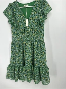 NWT Max Studio Sz M Green Floral Ruffle Mini Dress $168 - Picture 1 of 4