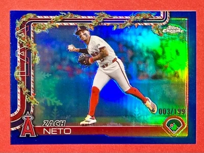 ZACH NETO 2025 Topps Holiday CHROME BLUE REFRACTOR SP #HC149  /199 - Image 1 of 4