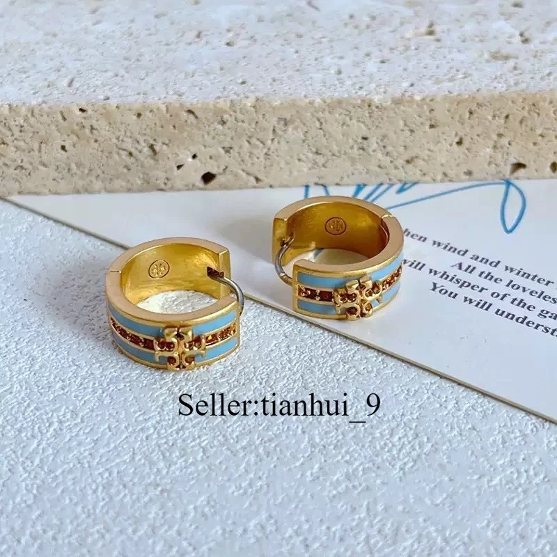 ¡Nuevo! Pendientes antiguos Tory Kira pavé esmalte bisagra azul multi con bolsa para joyas Foto 1 de 3