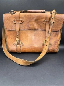 Antique Distressed Leather Briefcase Bag Thick Leather Briefcase Weathered 1890s - Picture 1 of 24