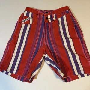 Vintage 90s Union Bay Striped Denim Shorts Jorts Colorful Boho High Rise Sz 7/8 - Picture 1 of 10