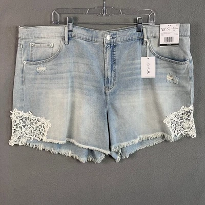Pantalones Cortos Jessica Simpson Para Mujer Beloved Cintura Alta Talla 22W Azul Detalle Encaje Nuevos con Etiquetas Foto 1 de 4