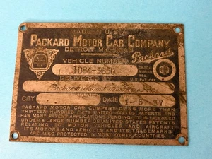 1937 Packard Motor Car Company Metall Fahrgestellnummer ID Plate Tag Detroit Michigan USA - Bild 1 von 8