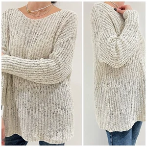 Zara Ribbon Knit Sweater L Oversized Slouchy Open Weave Minimalist Neutral - Picture 1 of 12