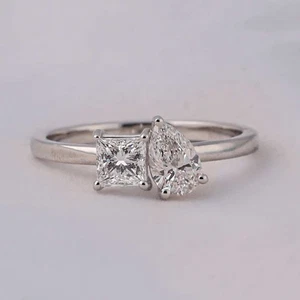 2Ct Pear Cut Moissanite Two Stone Anniversary Ring In Solid 14K White Gold - Picture 1 of 6