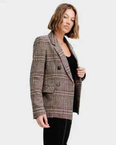 Belle & Bloom Piccadilly Wool Blend Plaid Blazer - Oat - Size S - Picture 1 of 3