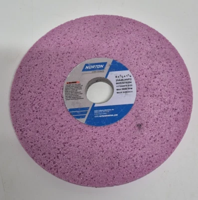 Notrton Pink Surface Grinding Wheel 25A46 8" Dia, 1/2" T 1-1/4" Arbor 46 Grit - Image 1 of 4