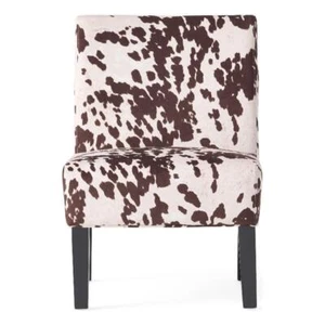 Noble House Kassi Fabric Slipper Accent Chair in Cow Print and Matte Black - Picture 1 of 3
