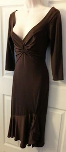 Vera Wang💗Brown Sexy Fitted Off Shoulder Knot Bust Stretch Mermaid Dress 💗Sz 4 - Picture 1 of 10