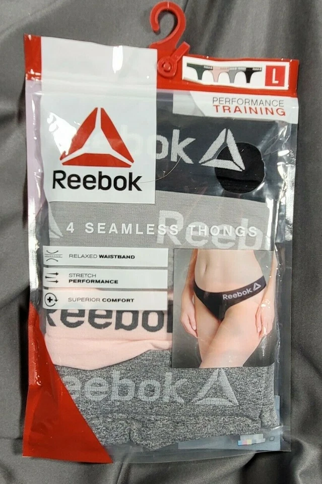 Reebok 4 PK Seamless Thongs Large Performance Training Pink Black Gray Stretch