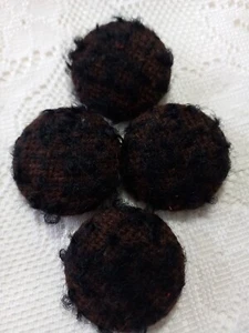 4 Large Black + Brown Fabric Covered Metal Shank Buttons. Approx - 36 mm - Picture 1 of 3