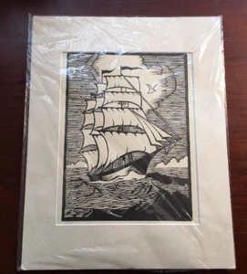 Original Blockdruck von B.F. Schumacher "Über den Ozean kamen sie"  - Bild 1 von 7