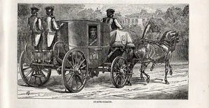Stampa antica CARROZZA DI STATO con COPPIA DI CAVALLI 1892 Old print horses - Foto 1 di 1