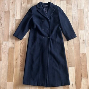 Donatella Black 100% Lambswool Long Double-breasted Coat Size 8 - Picture 1 of 12