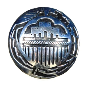 VIDAL ARAGON Kewa Pueblo Sterling Cut Out Overlay Vintage "STORYTELLER" PENDANT - Picture 1 of 4
