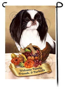 Thanksgiving Garden Flag - Black and White Japanese Chin 077 - Picture 1 of 1