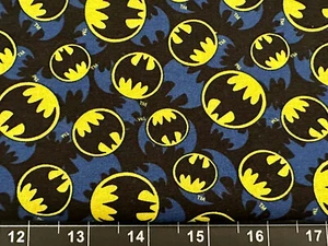 Tina Scrap 9"x21" BATMAN LOGO Circle Blue Black Yellow DC COMICS Fabric Cotton - Picture 1 of 1