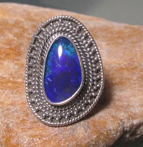 Sterling silver 925 Australian opal triplet ring UK N½/US 6.75-7. Gift Bag. - Picture 1 of 7