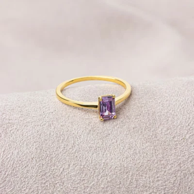 Rectangle Alexandrite Gems Ring 14K Solid Yellow Gold Rings June Birthstone Ring - Image 1 of 4