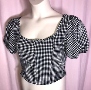 Neu mit Etikett Sienna Sky Größe Large schwarz weiß kariert dehnbar Top Bluse bauchfrei lässig D10 - Bild 1 von 13