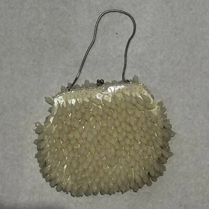 Vintage 1950s Formal Richere Bag Walborg Ivory Satin Beaded Sequins Mid-Century - Picture 1 of 5