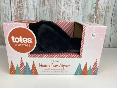 Totes Toasties Memory Foam Womens Criss Cross Slippers Faux Fur Black - New - Image 1 of 4