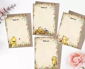 4 tarjetas y sobres de agradecimiento de una cara de Winnie the Pooh - Imagen 1 de 2
