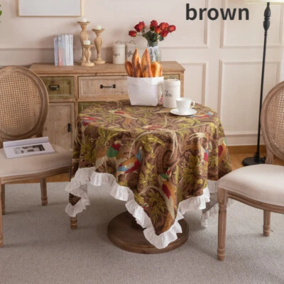 1PC American Retro Canvas Tablecloth Phoenix Pattern Ruffled Table Runner Ethnic - Image 1 of 4