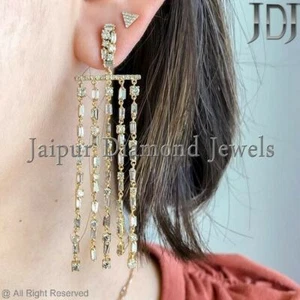 3.62Ct Diamond Chandelier Earrings Natural Baguette 14k Yellow Gold Fine Jewelry - Picture 1 of 7