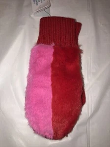 NWT Crewcuts Kids' Girls Pink & Red Two Tone Faux Fur mittens Sz Sm - Picture 1 of 4