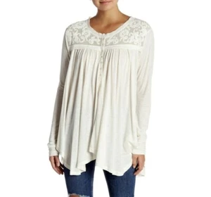 Free People Womens NWT To The Sea Long Sleeve Asymmetrical Lace Tunic Ivory XS - Picture 1 of 3
