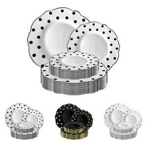 Disposable Plastic Round Dots Blossom Dinner Salad Plates - Fancy Dinnerware - Picture 1 of 27
