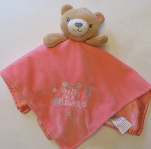 Baby Starters Bear Security Blanket Lovey Pretty as a Flower Coral Pink Tan - Picture 1 of 3