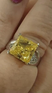 SZ 10* HSN VW? PRINCESS CUT CANARY YELLOW/CLEAR ABSOLUTE CZ RING SS - Picture 1 of 24