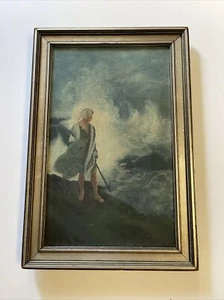 Antique Oil Painting Regionalism Wpa Portrait Coastal Fisherman Beach Landscape - Picture 1 of 9